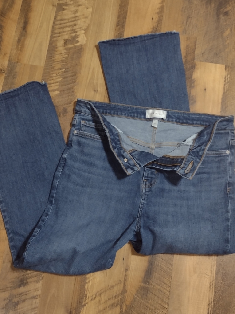 Frame Aspire Raw Hem Women's Dark Blue Stretch Bootcut Jeans Size 31 - Picture 6 of 13
